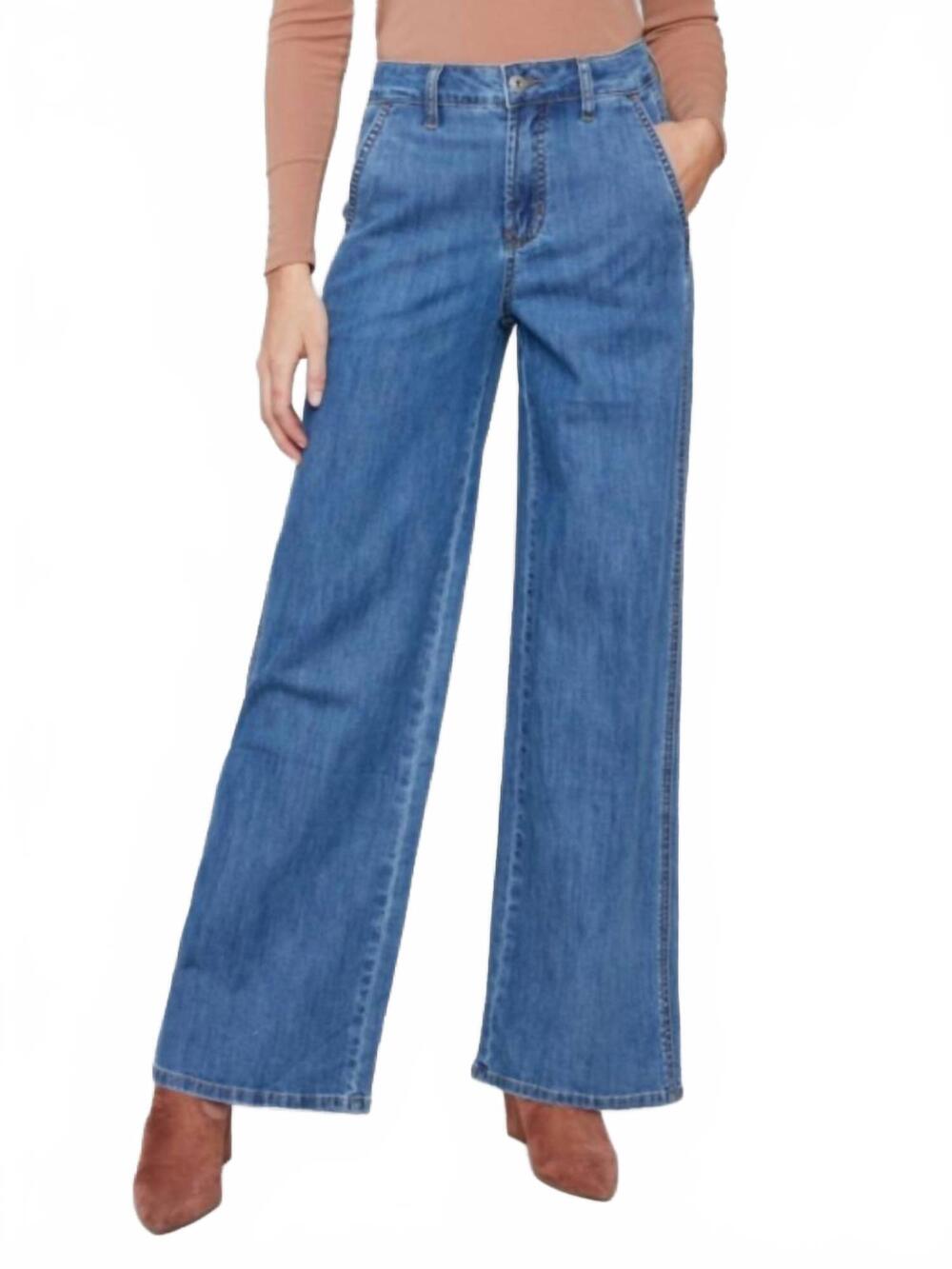 NEW CHARLIE B wide leg stretch denim pants with slash pockets in classic blue